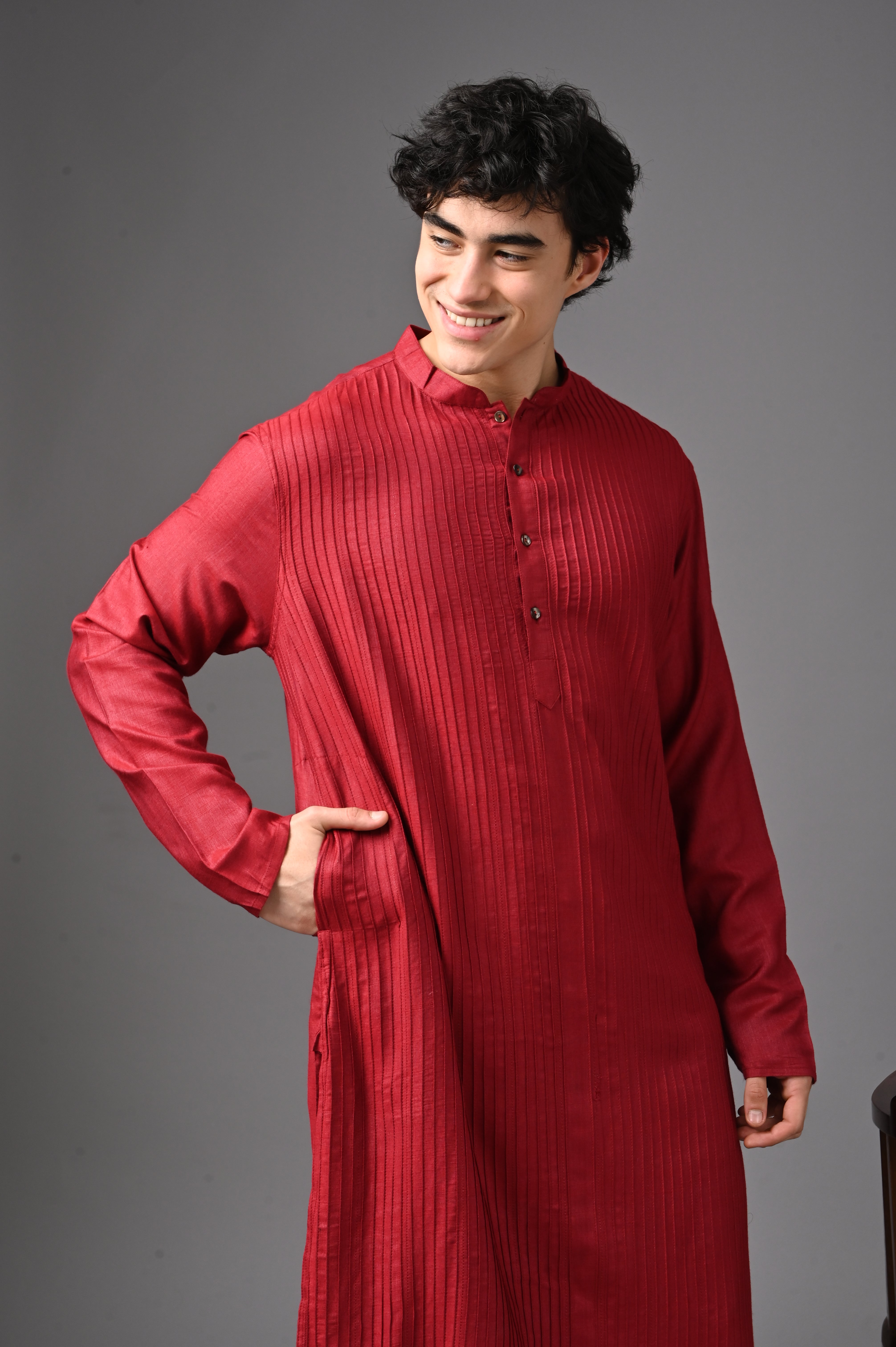 Maroon Textured Silk Kurta