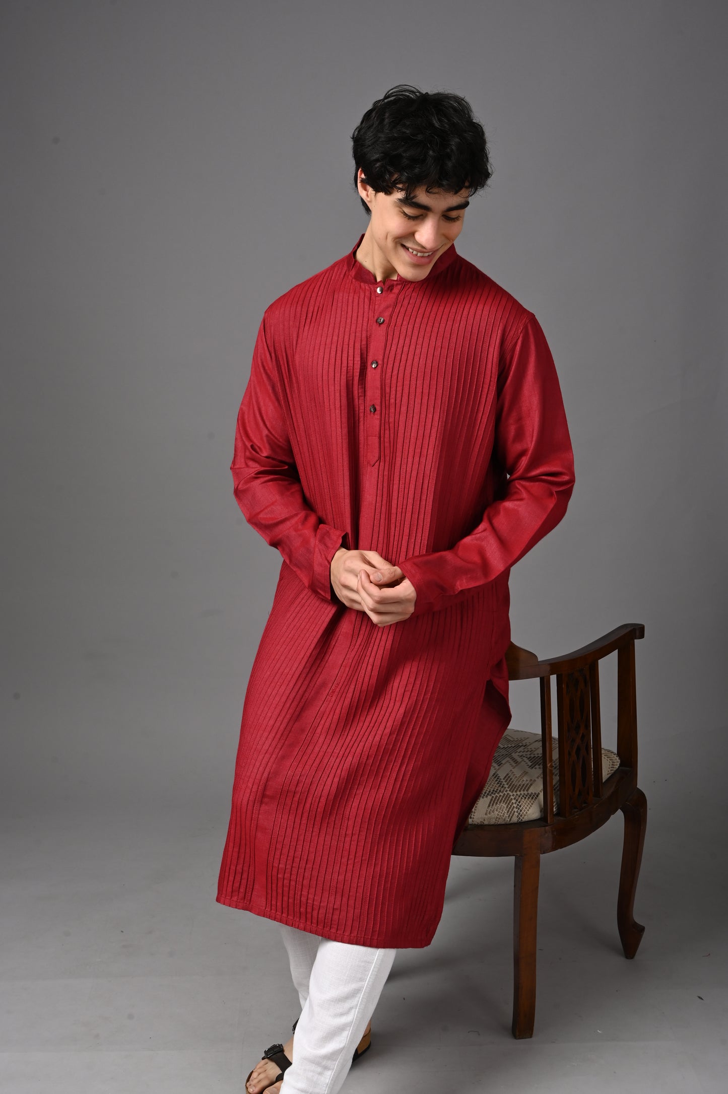 Maroon Textured Silk Kurta