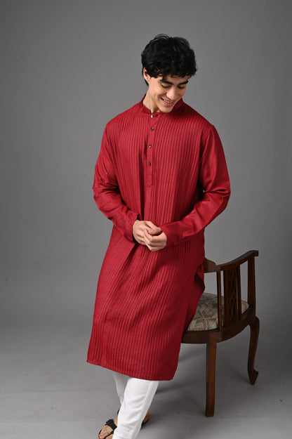Maroon Textured Silk Kurta
