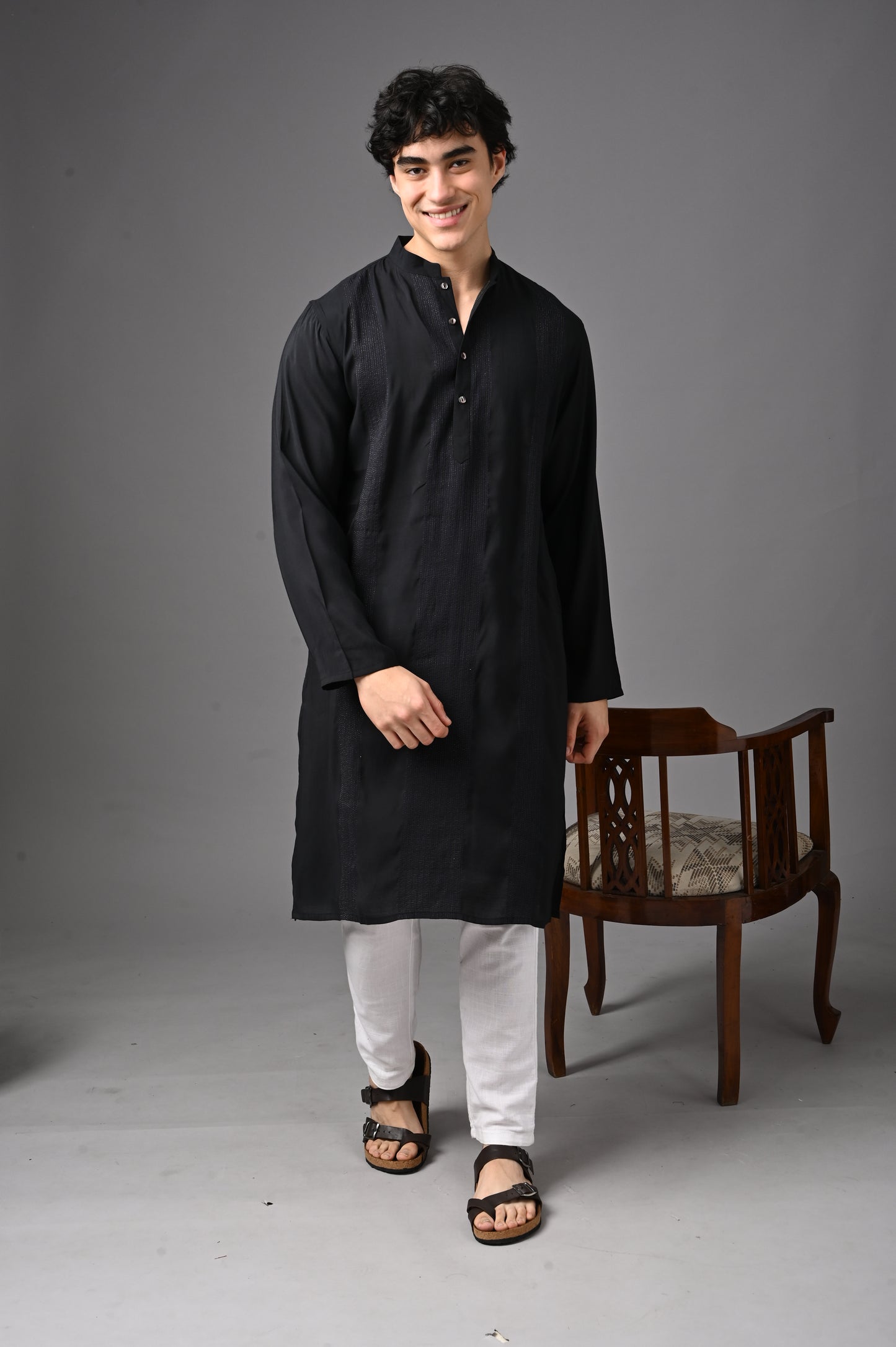 Black kosi silk Kurta