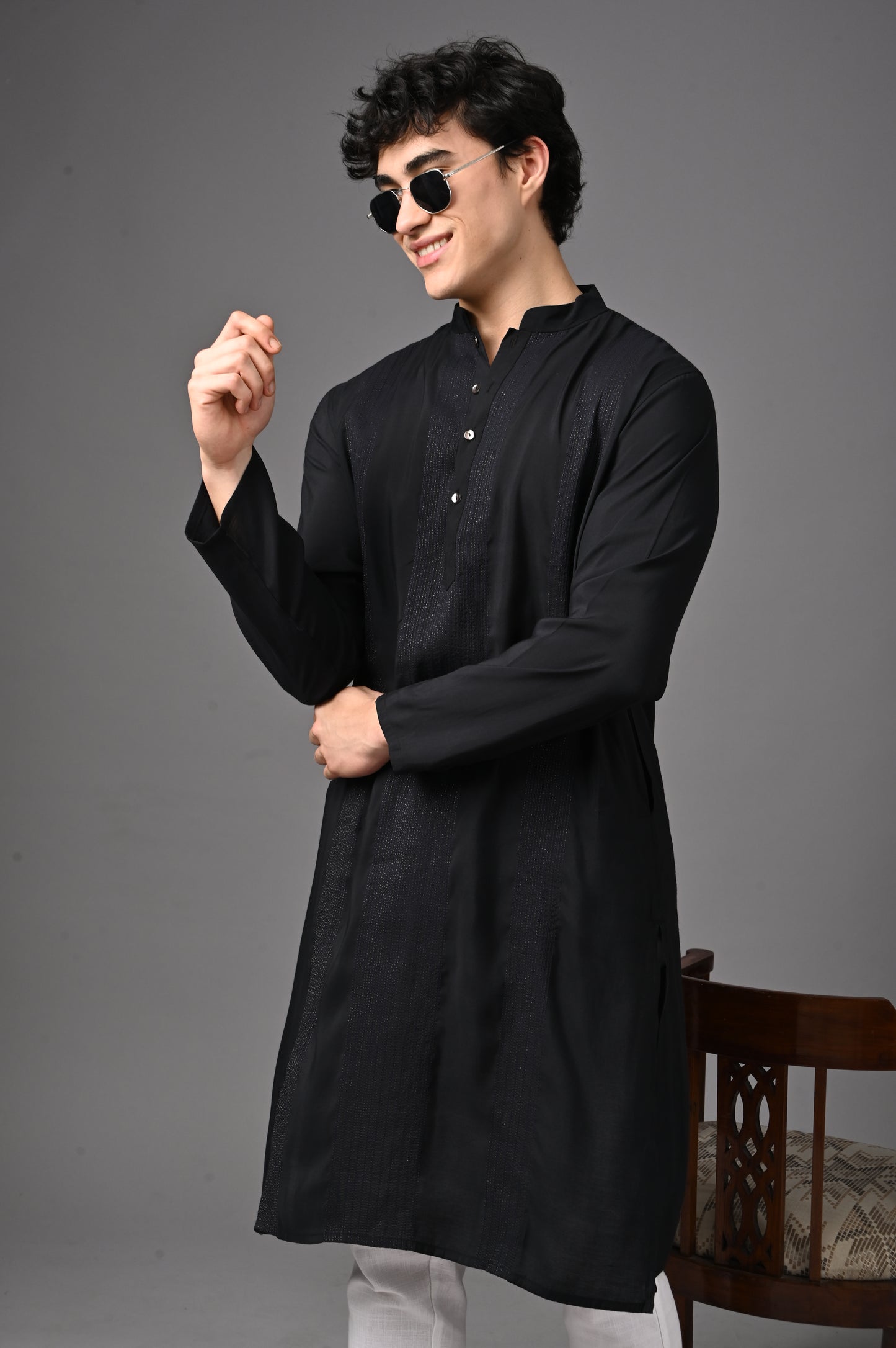 Black kosi silk Kurta