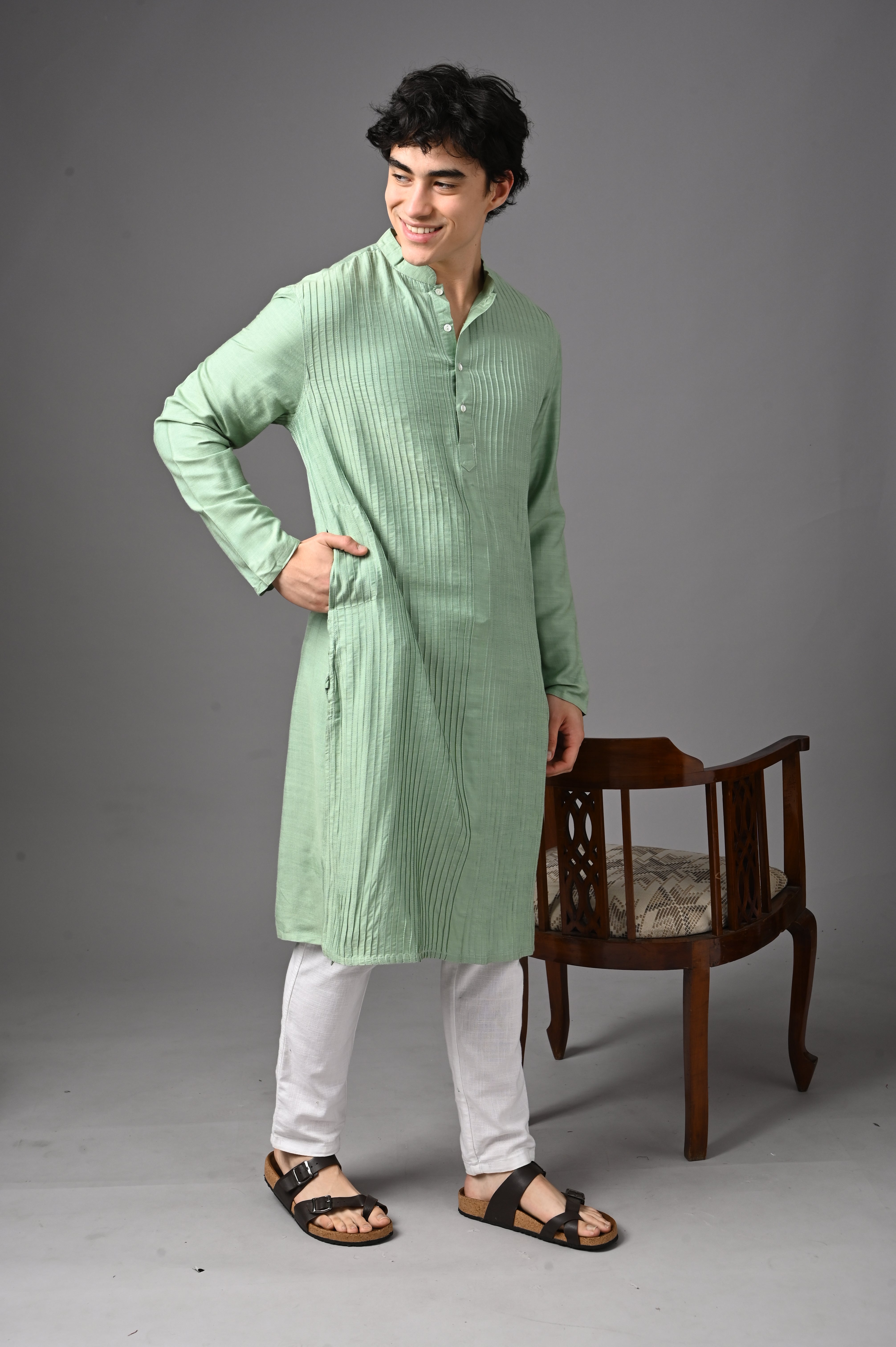 Pastel Green Textured Kurta
