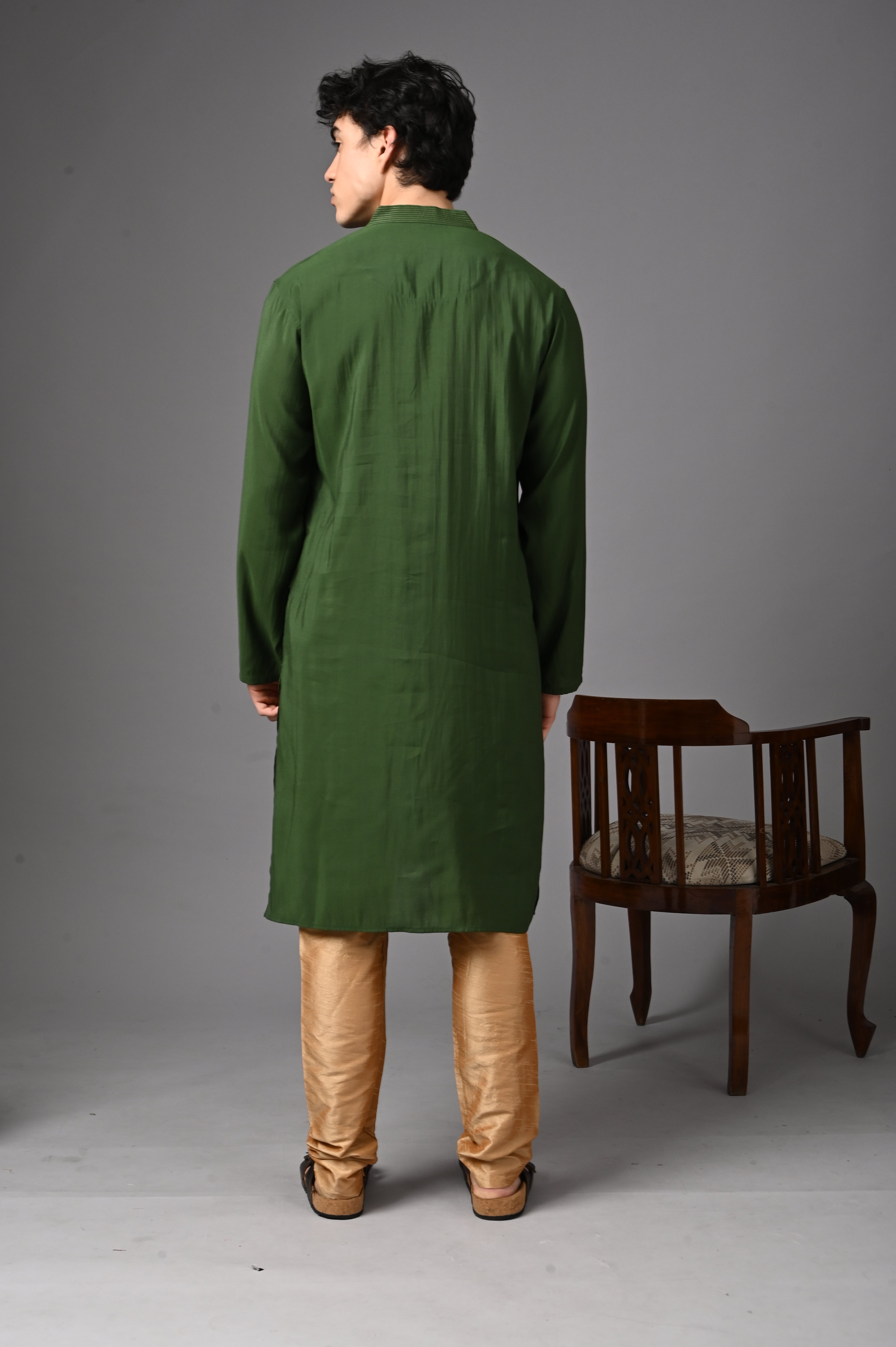 Emerald Green Textured Silk Kurta
