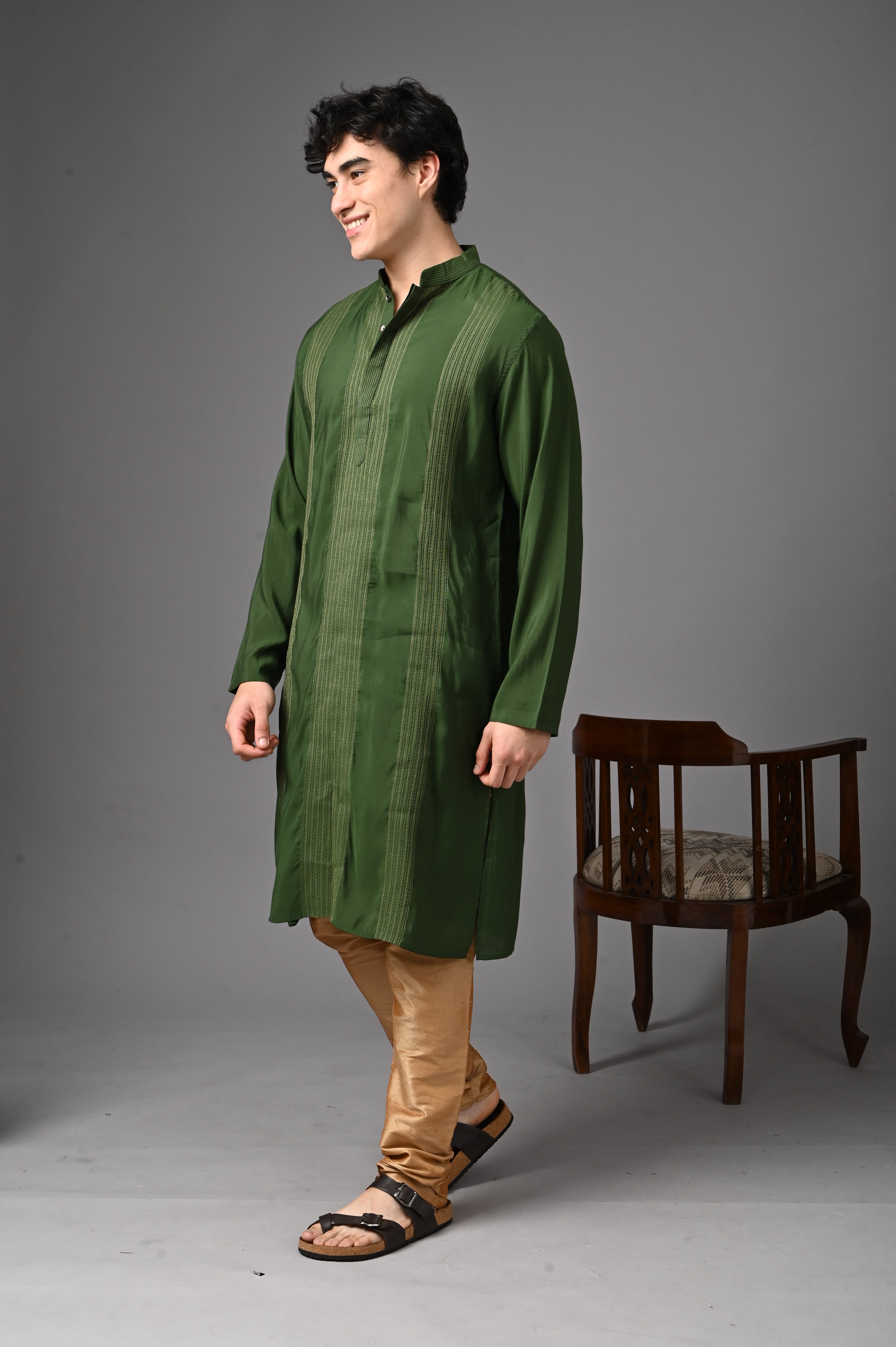 Emerald Green Textured Silk Kurta