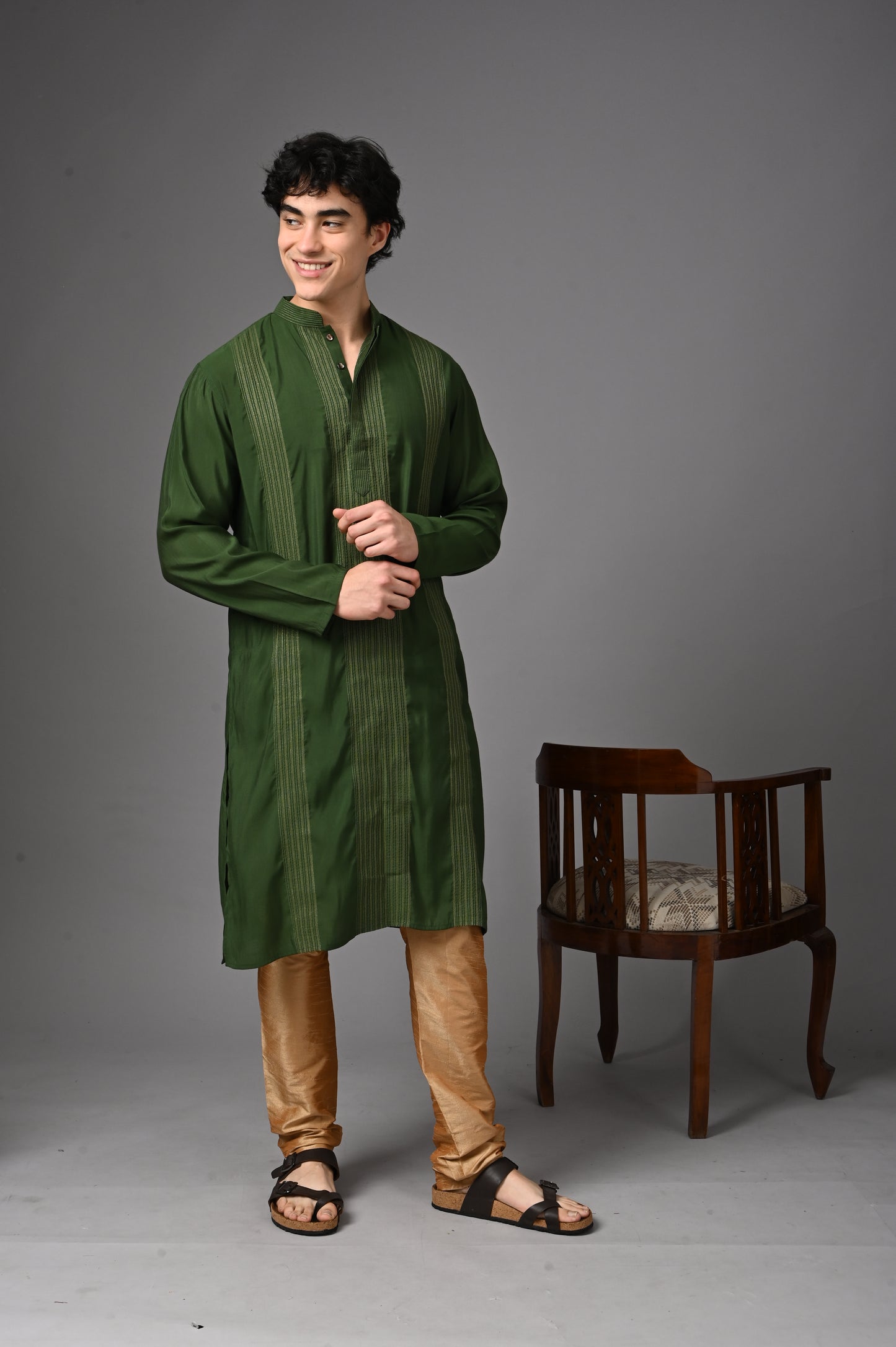 Green Viscose Blend Kurta