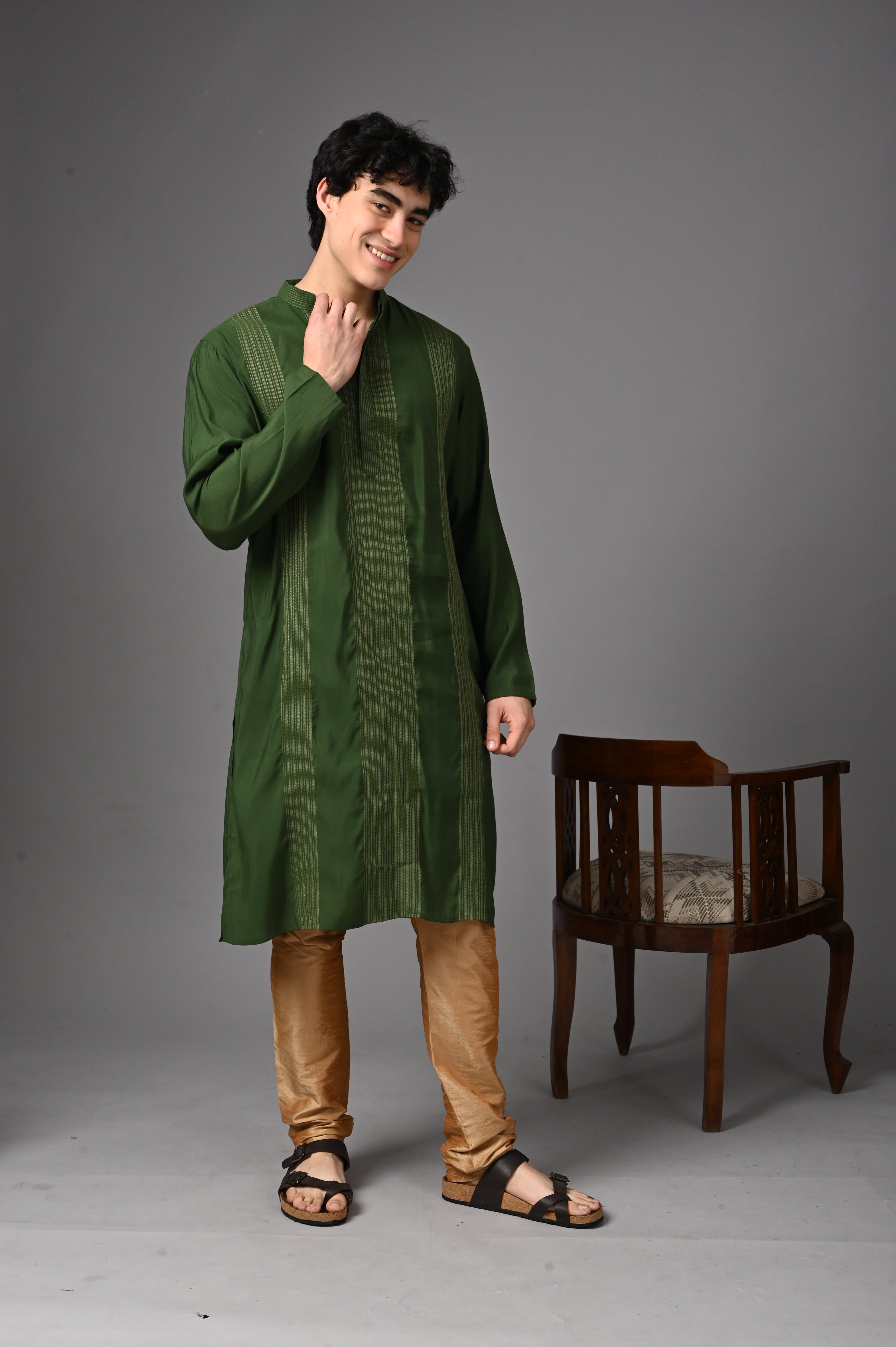 Emerald Green Textured Silk Kurta