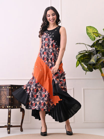 Handloom Cotton One piece Multi color Dress