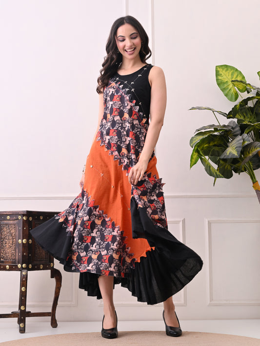 Handloom Cotton One piece Multi color Dress