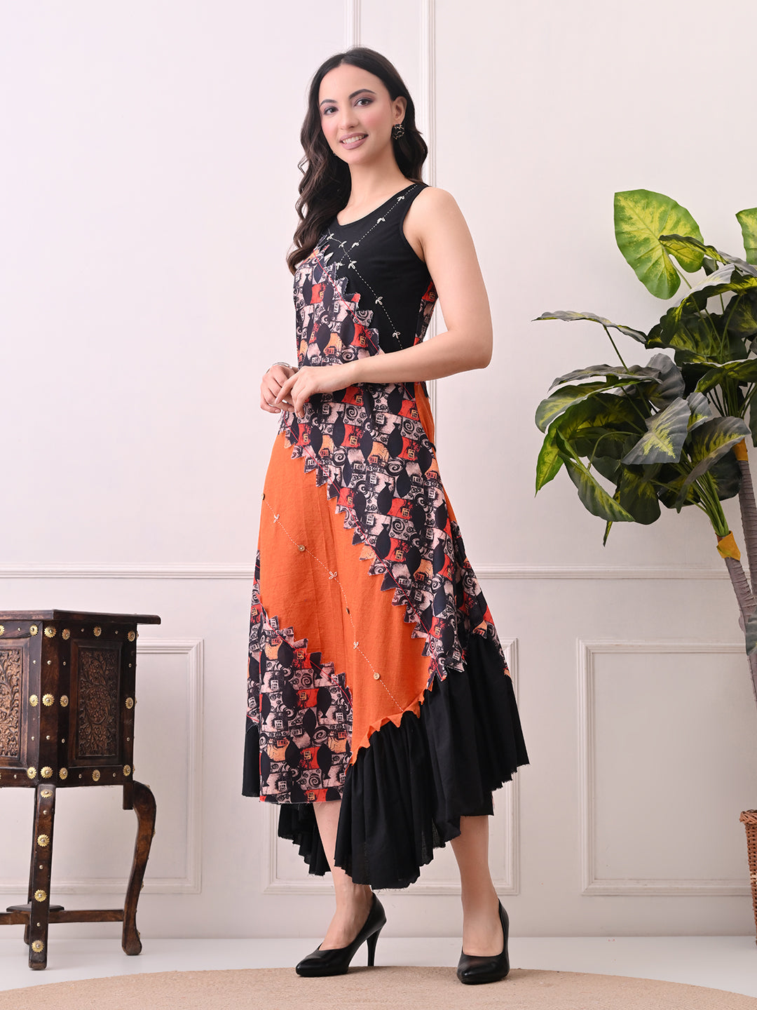 Handloom Cotton One piece Multi color Dress