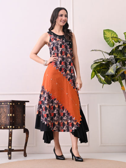 Handloom Cotton One piece Multi color Dress
