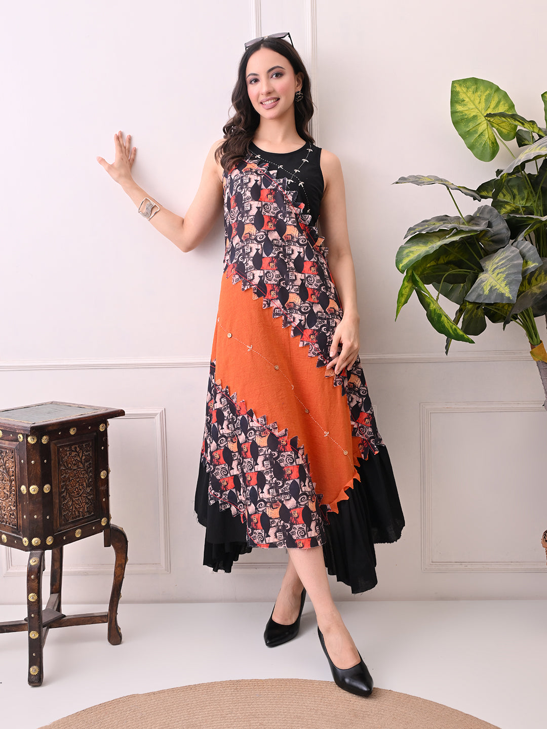 Handloom Cotton One piece Multi color Dress
