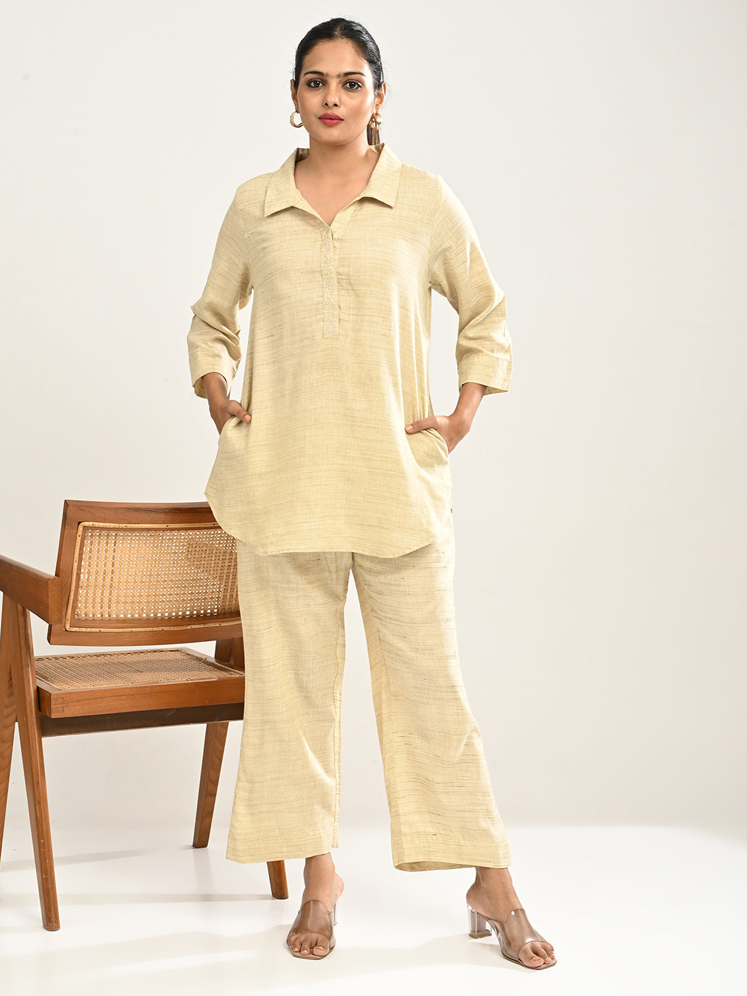 Linen Co-ord set in Natural color