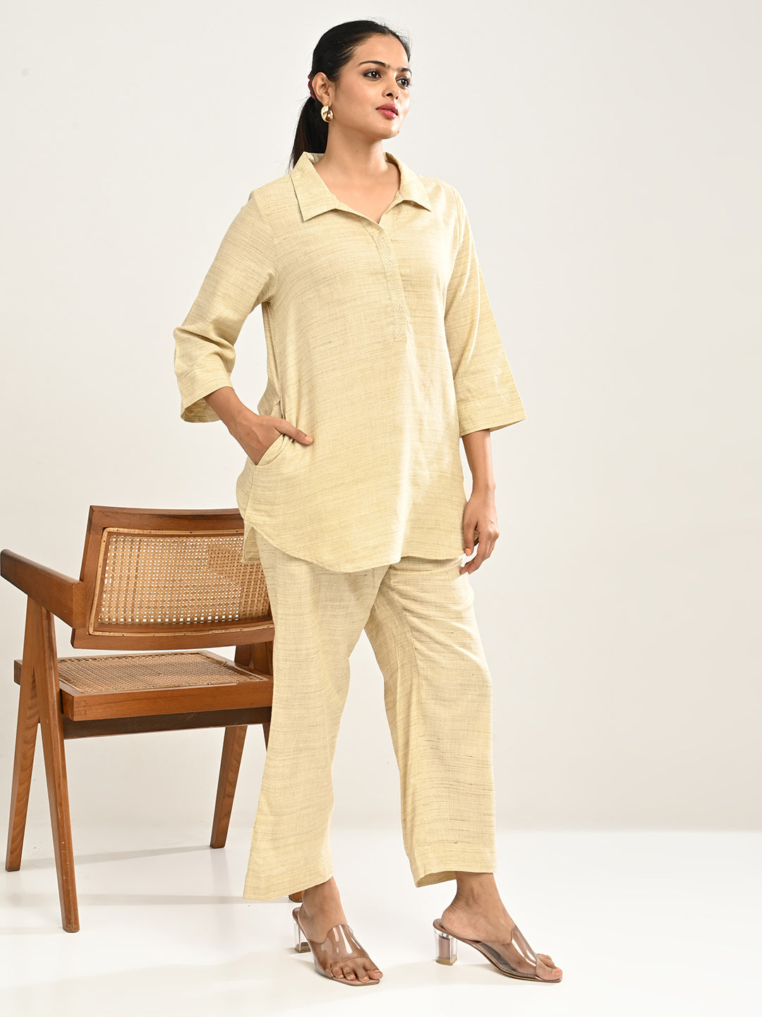 Linen Co-ord set in Natural color