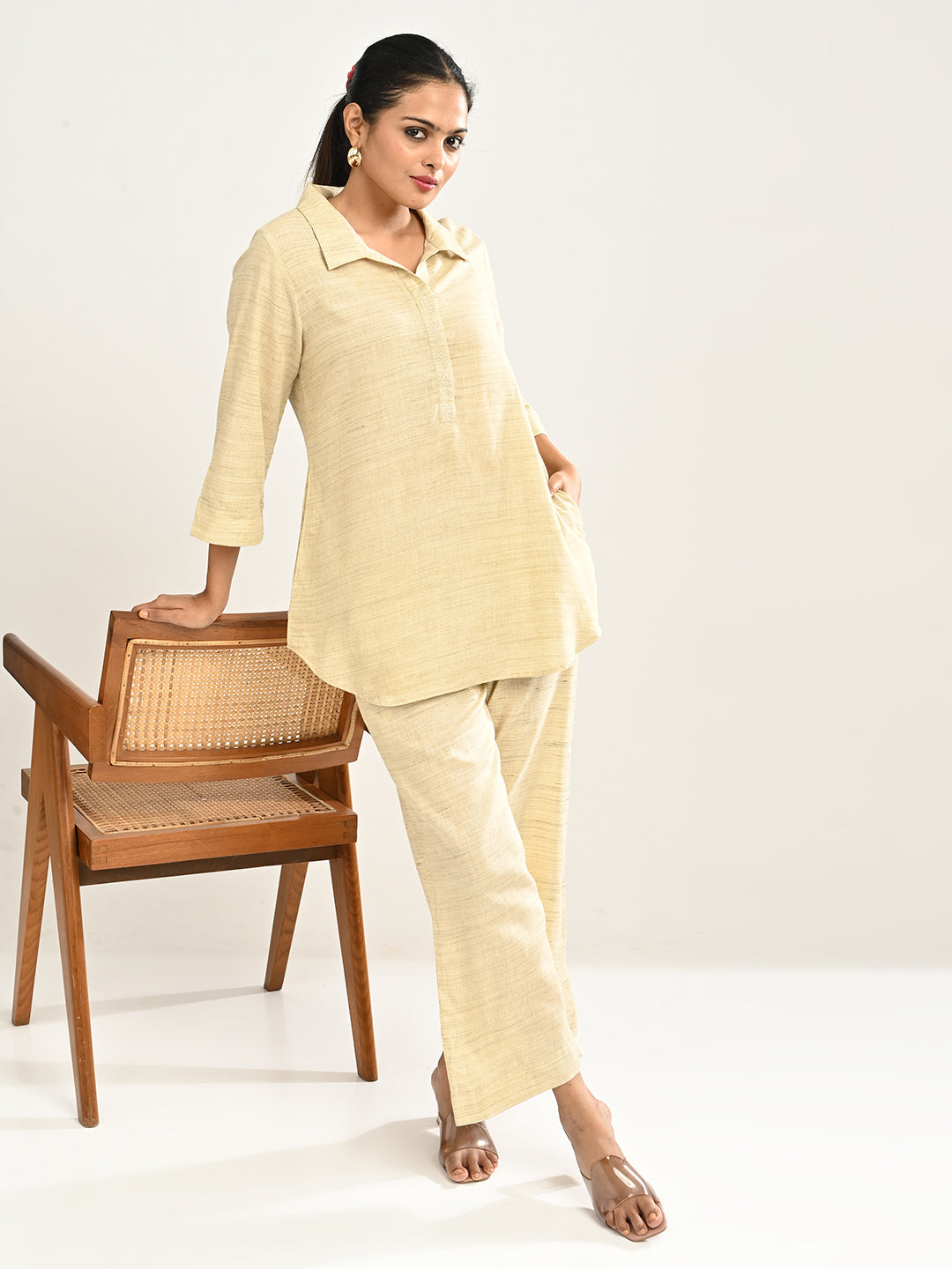 Linen Co-ord set in Natural color