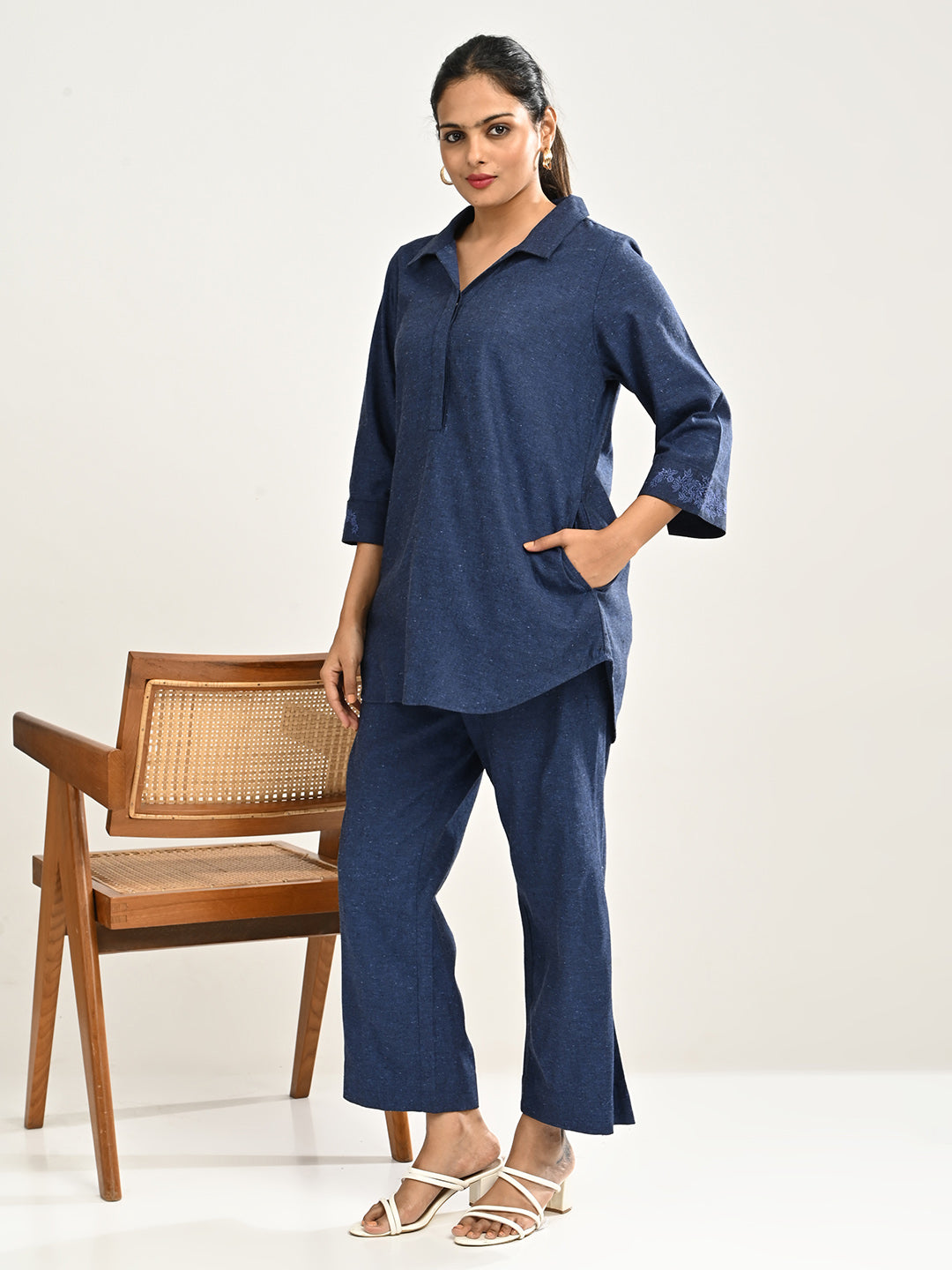 Navy Blue Cotton Co-ord Set
