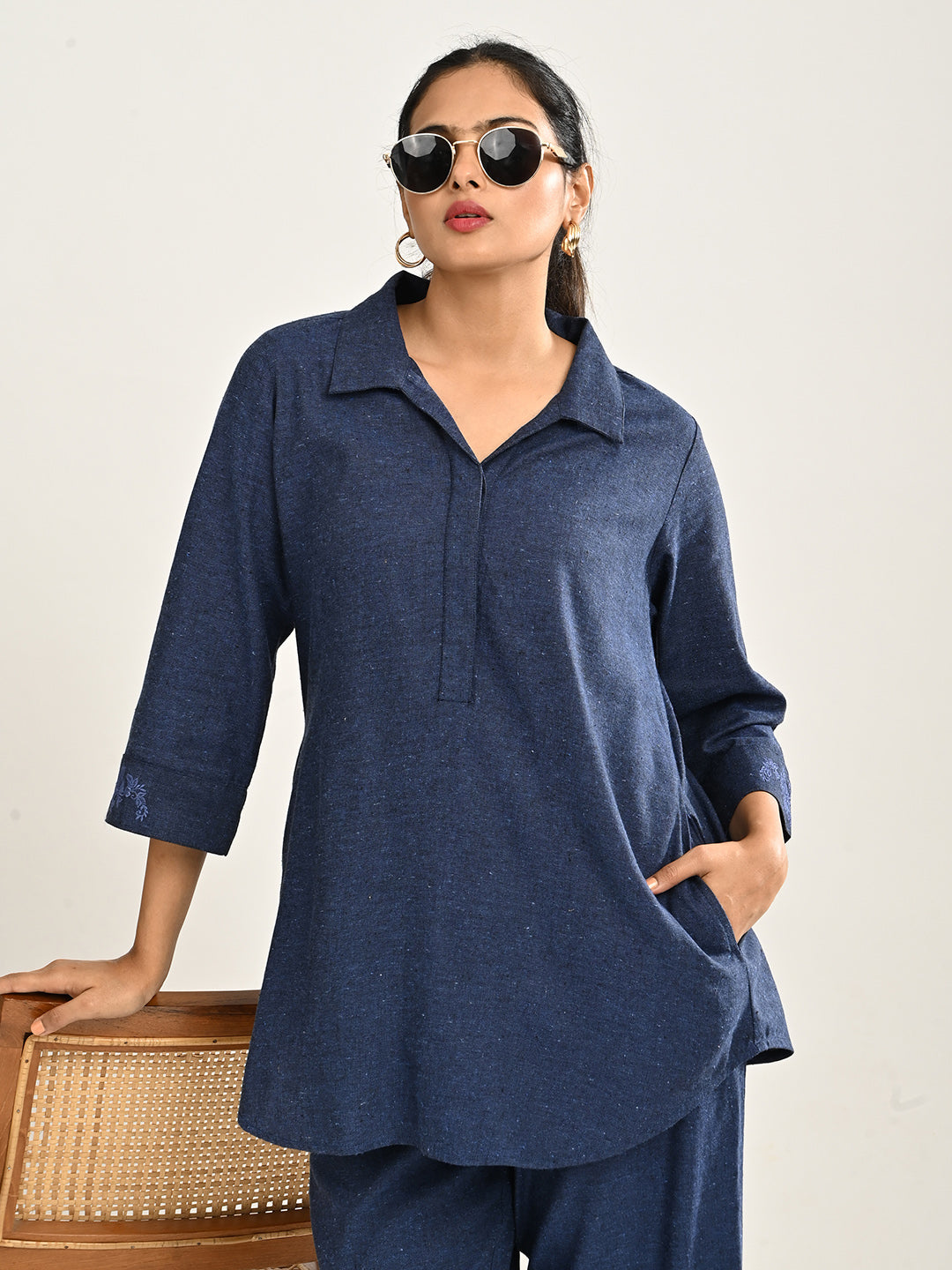 Navy Blue Cotton Co-ord Set