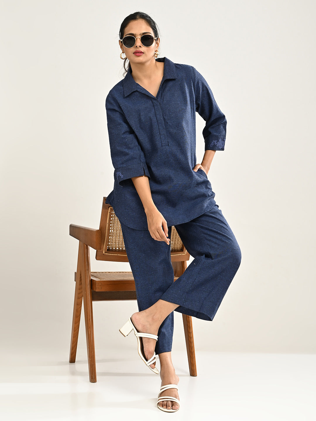 Navy Blue Cotton Co-ord Set