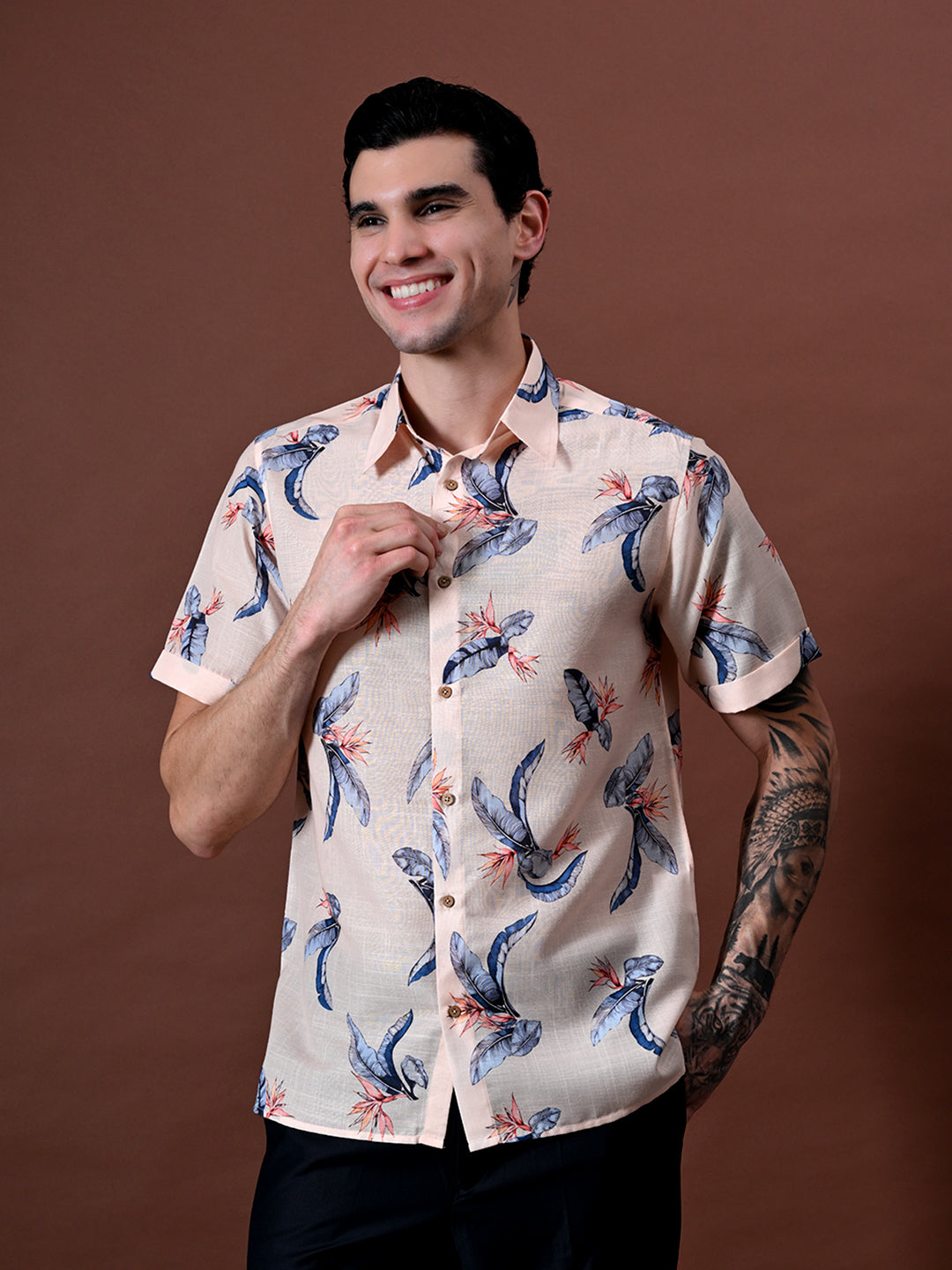 Printed Half Sleeves Cotton Linen Shirt