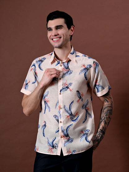 Printed Half Sleeves Cotton Linen Shirt