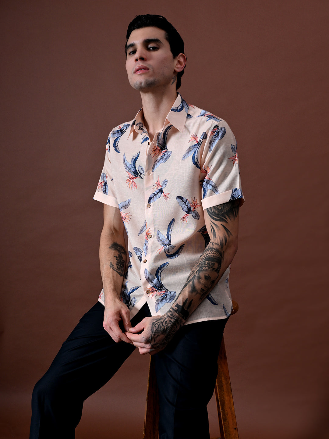 Printed Half Sleeves Cotton Linen Shirt
