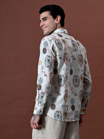 Printed Shirt in Cotton Linen