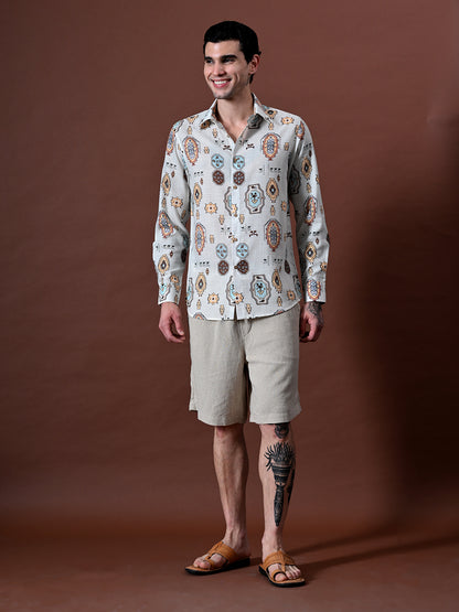 Printed Shirt in Cotton Linen