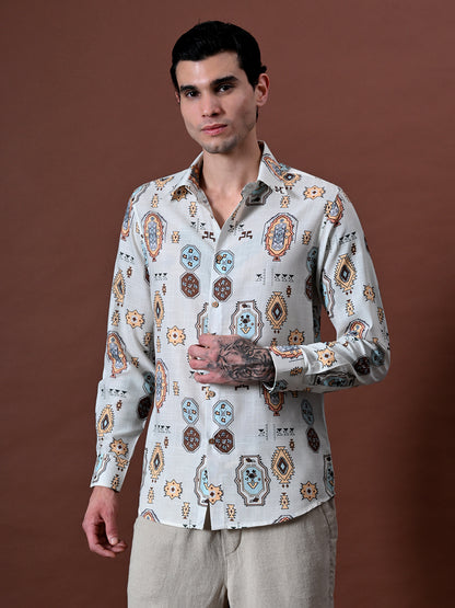 Printed Shirt in Cotton Linen