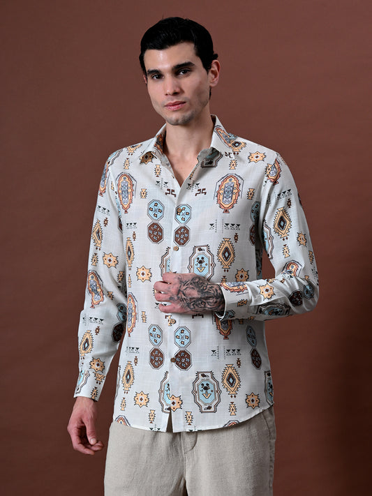 Printed Shirt in Cotton Linen