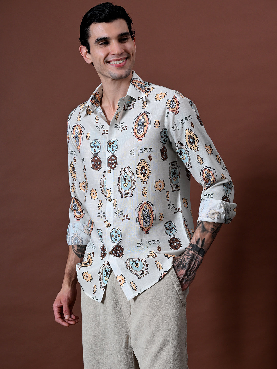 Printed Shirt in Cotton Linen
