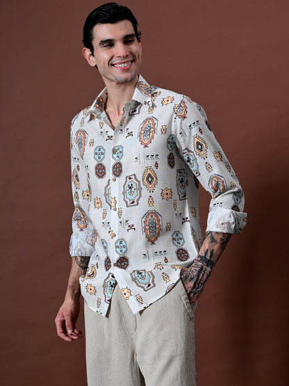 Printed Shirt in Cotton Linen