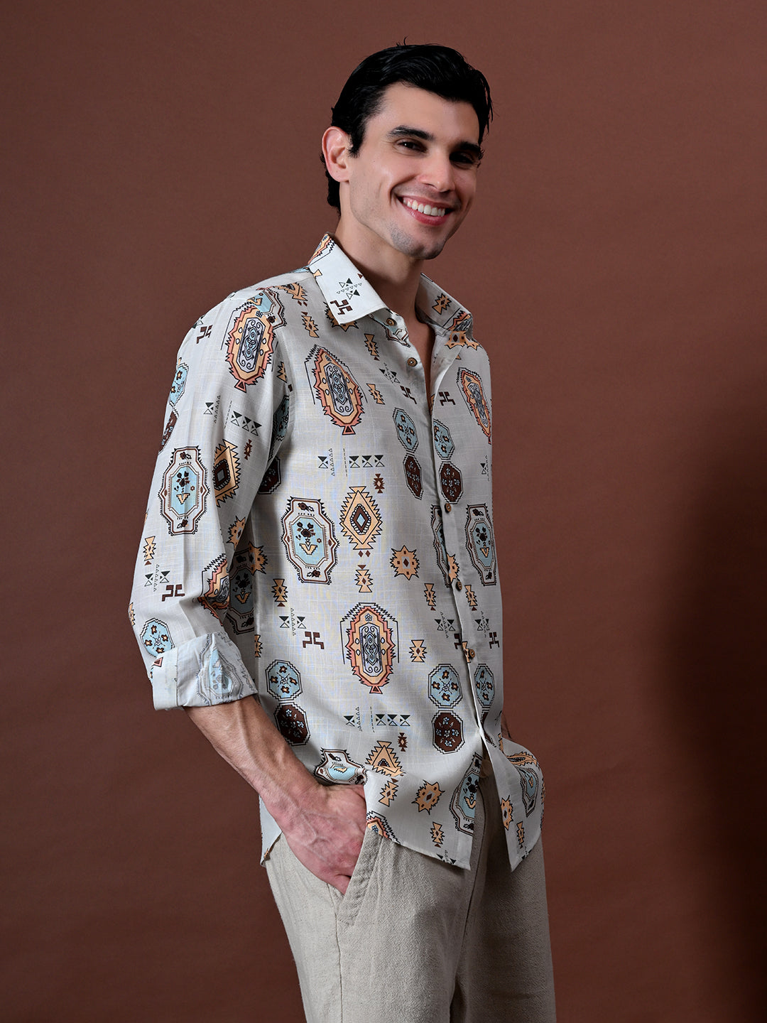 Printed Shirt in Cotton Linen
