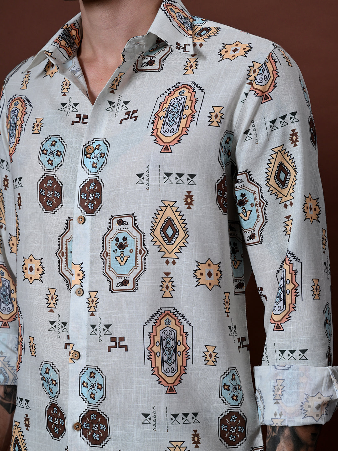 Printed Shirt in Cotton Linen