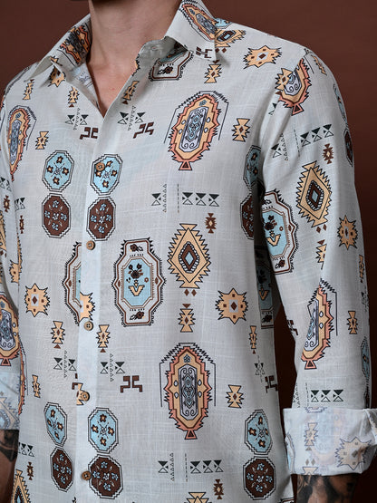 Printed Shirt in Cotton Linen