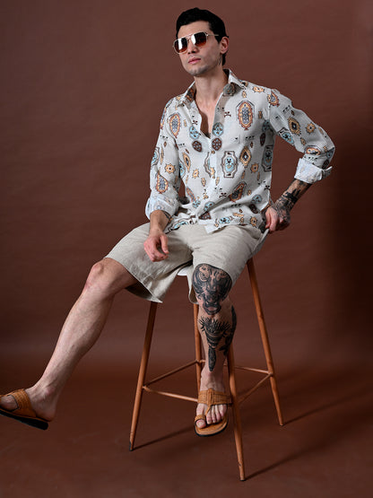 Printed Shirt in Cotton Linen