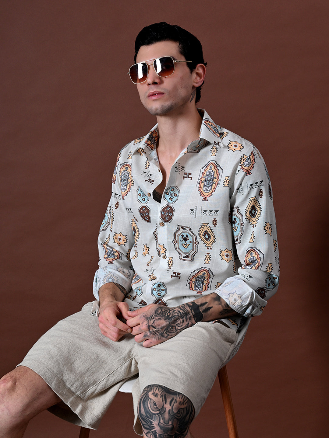 Printed Shirt in Cotton Linen