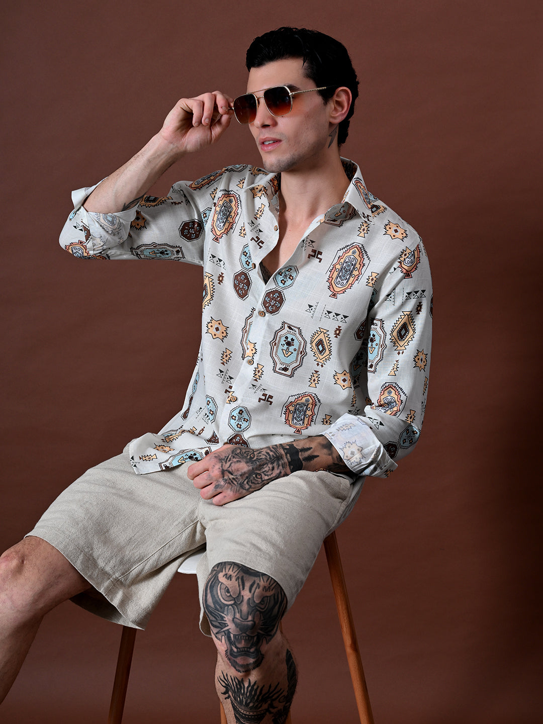 Printed Shirt in Cotton Linen