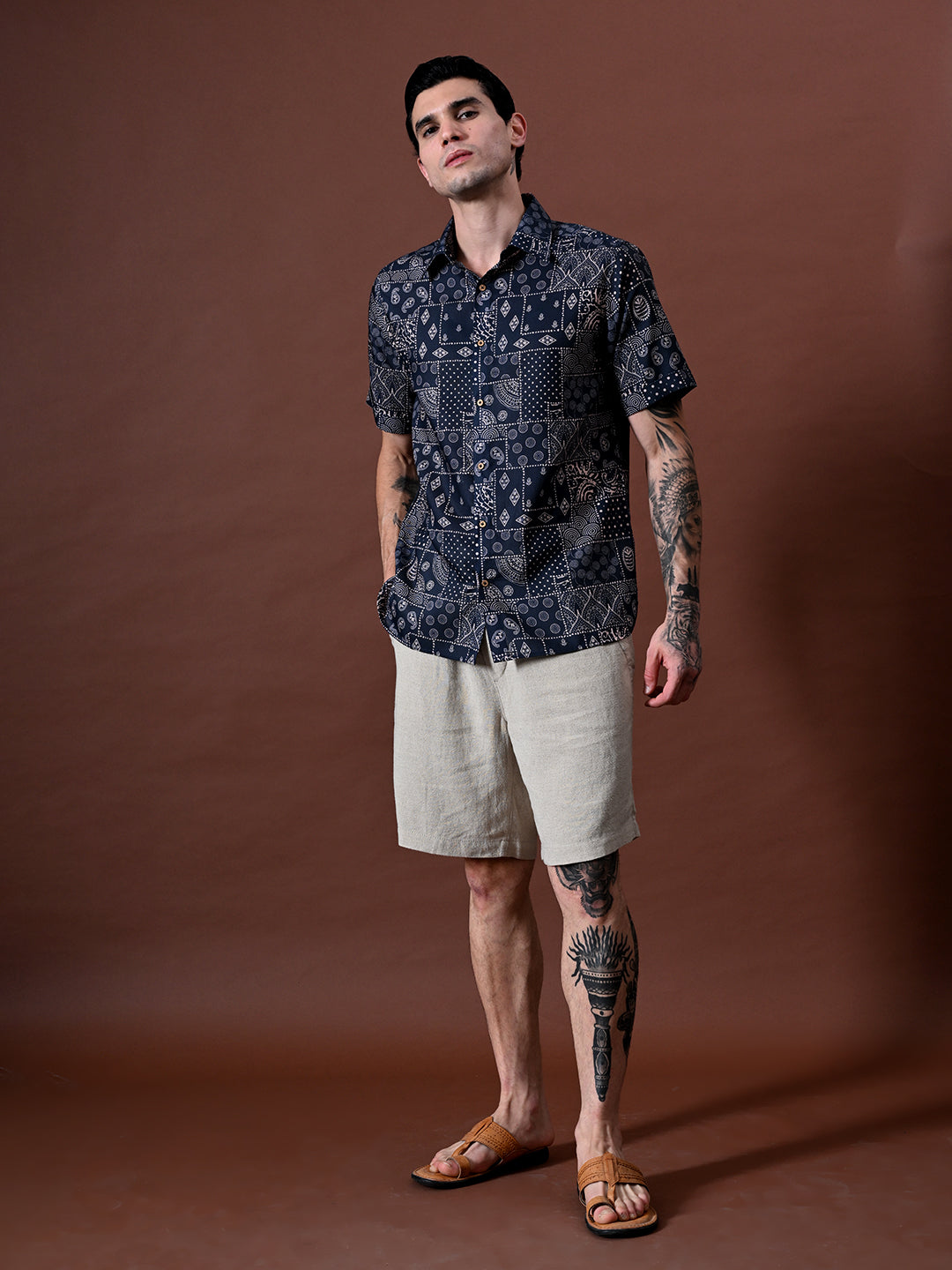 Printed Cotton Linen Half Sleeves Shirt