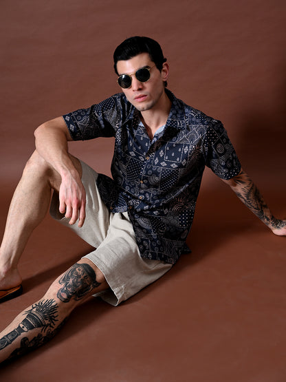 Printed Cotton Linen Half Sleeves Shirt