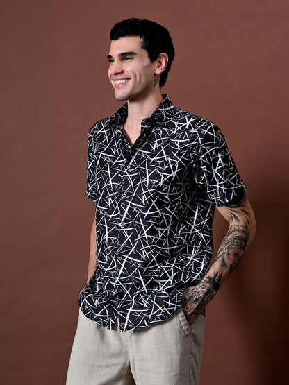 Printed Cotton Linen Half Sleeves Shirt