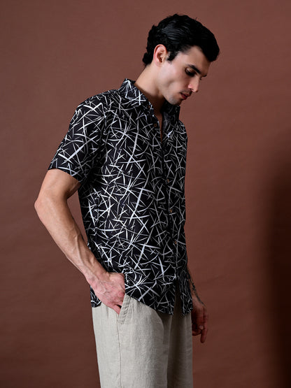 Printed Cotton Linen Half Sleeves Shirt