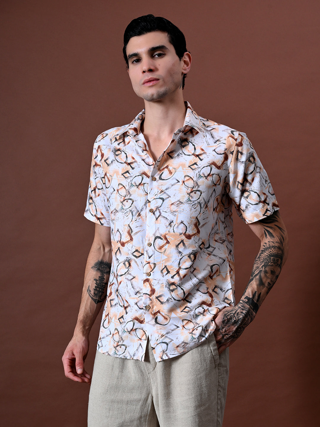 Printed Shirt in Cotton Linen