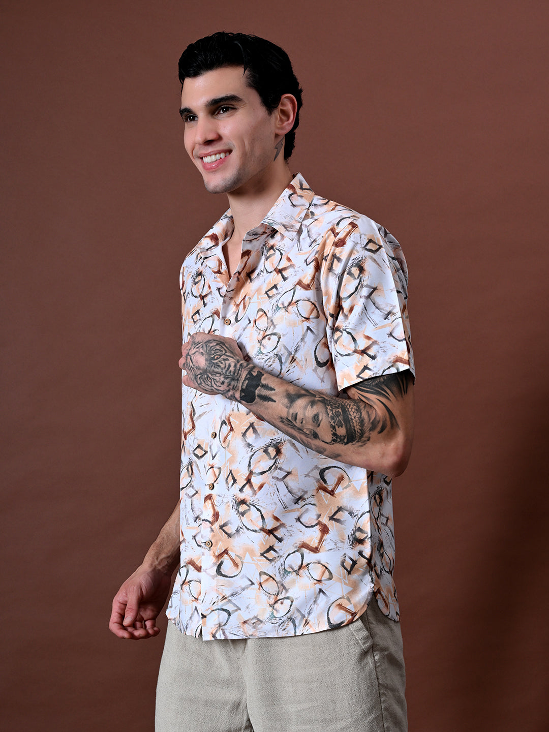 Printed Shirt in Cotton Linen