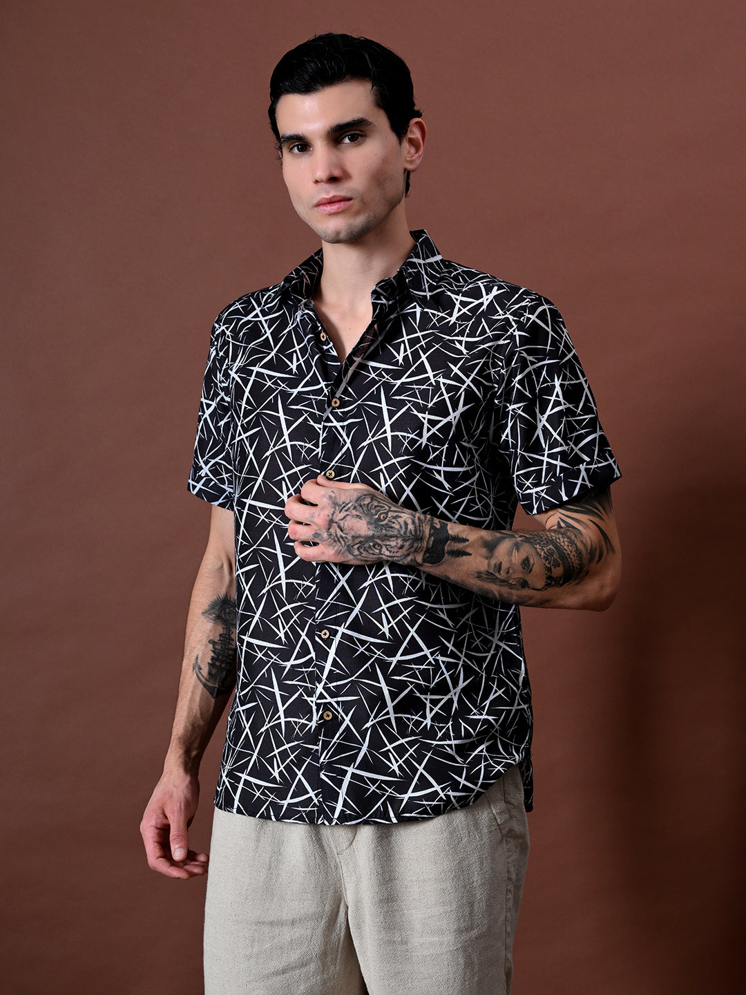 Printed Cotton Linen Half Sleeves Shirt