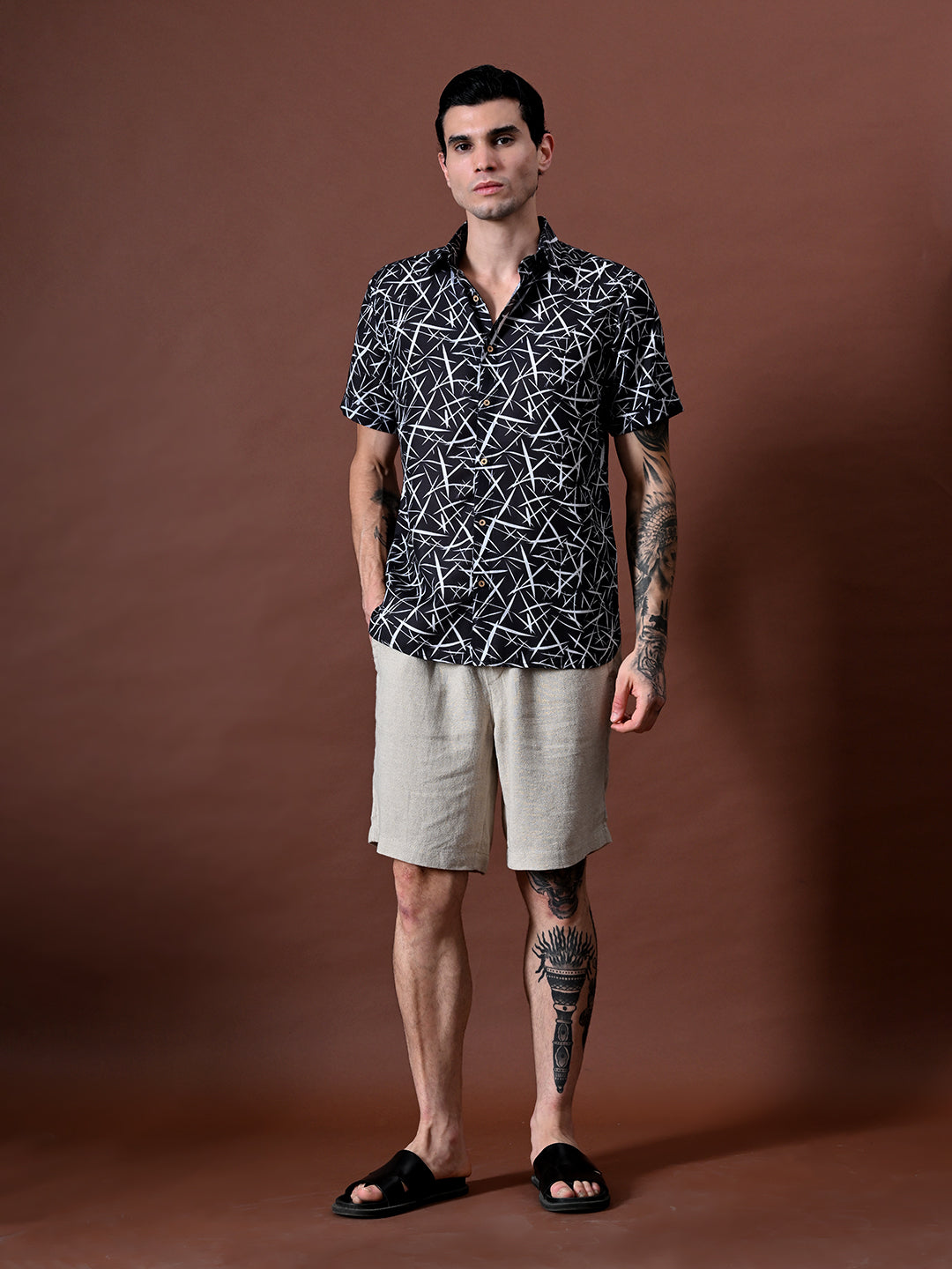 Printed Cotton Linen Half Sleeves Shirt