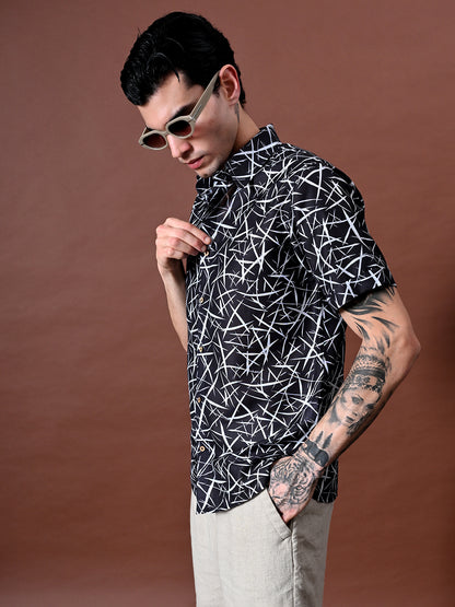 Printed Cotton Linen Half Sleeves Shirt