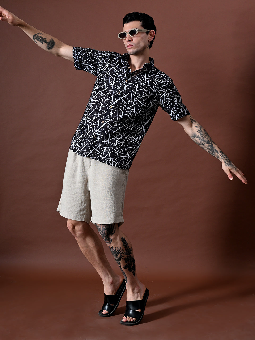 Printed Cotton Linen Half Sleeves Shirt