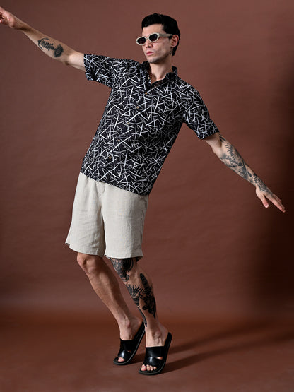 Printed Cotton Linen Half Sleeves Shirt