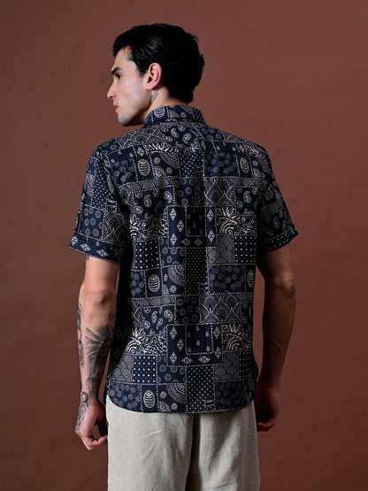 Printed Cotton Linen Half Sleeves Shirt