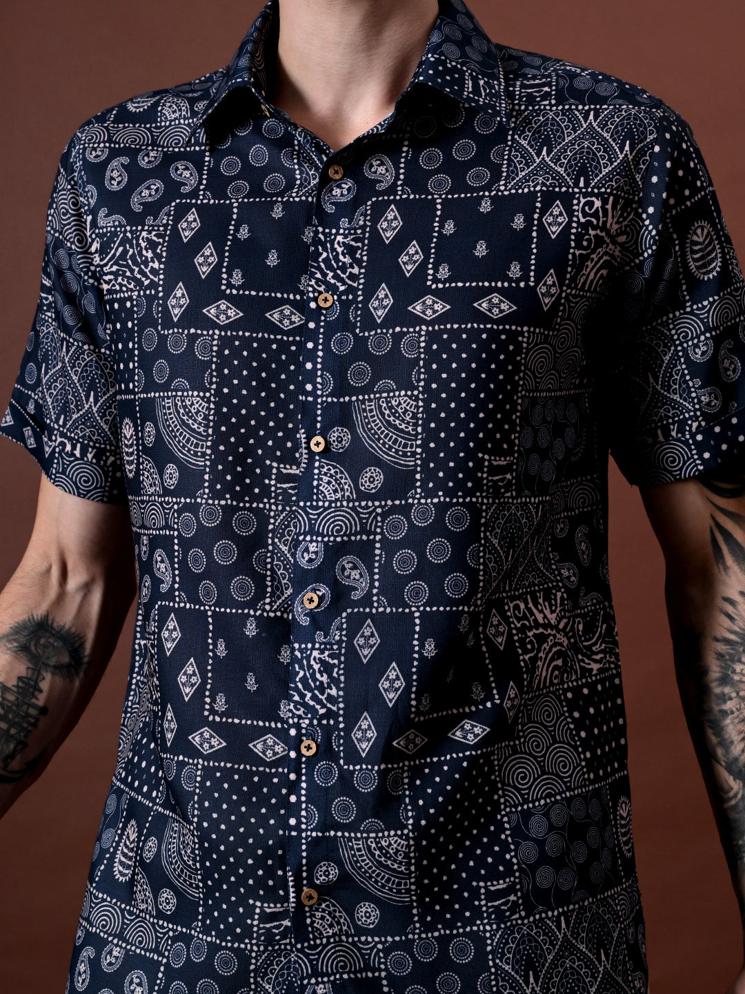 Printed Cotton Linen Half Sleeves Shirt