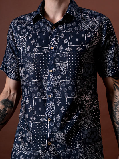 Printed Cotton Linen Half Sleeves Shirt
